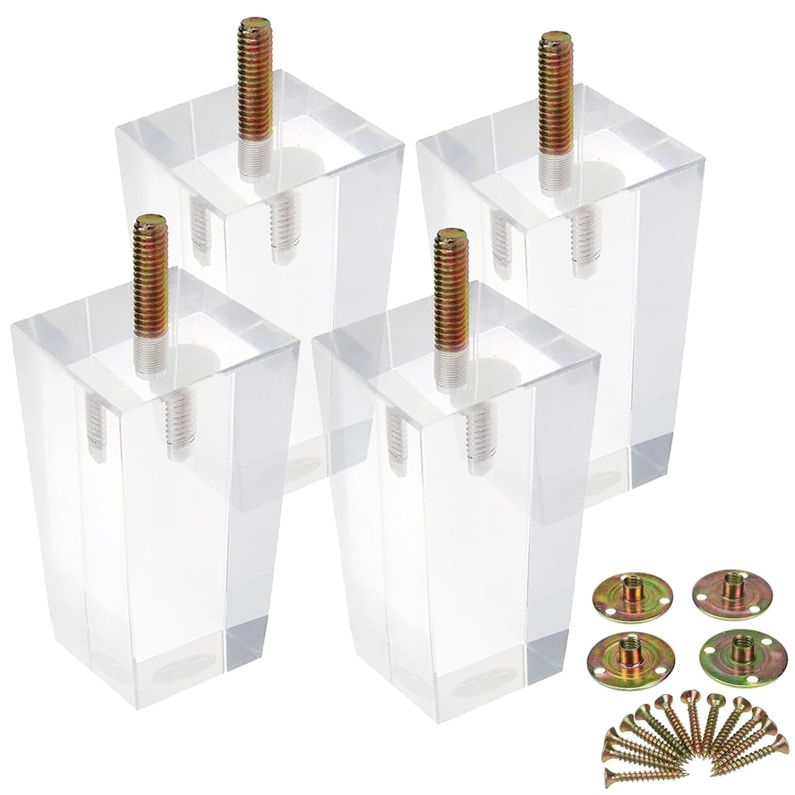 Photo 1 of LC LICTOP Clear Acrylic Couch Legs, 4 Inch Height Square Support for Furniture Table Chair Desk Cabinet, M10 Bolt, 2 Inch Width, 4 Pcs Transparent Sofa Feet