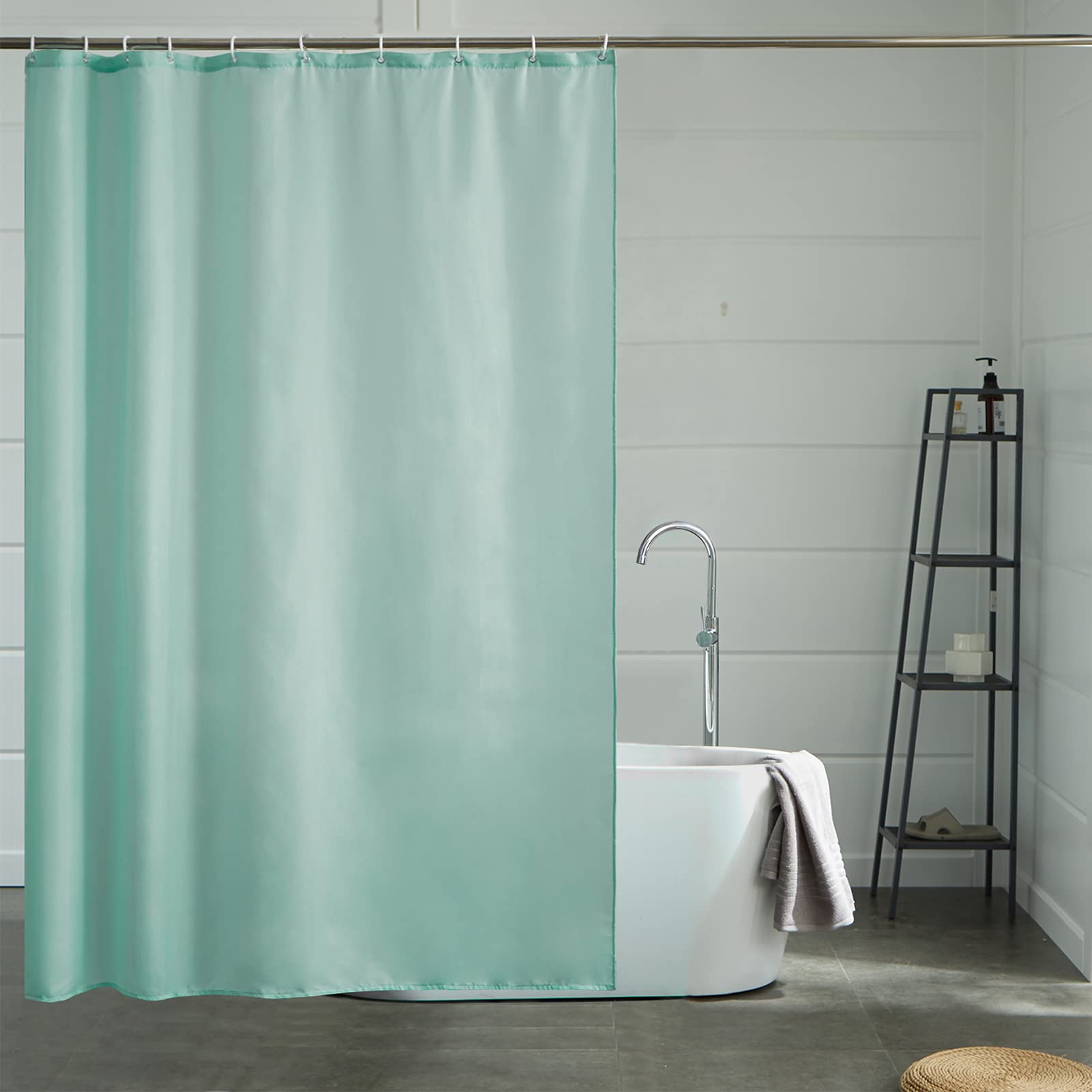 Furlinic Shower Curtain Waterproof Mould Proof Resistantand Mint Bath Curtains Washable Polyester 150x180cm with Weight Tape 10 Hooks for Wetroom 60x72 Inch.