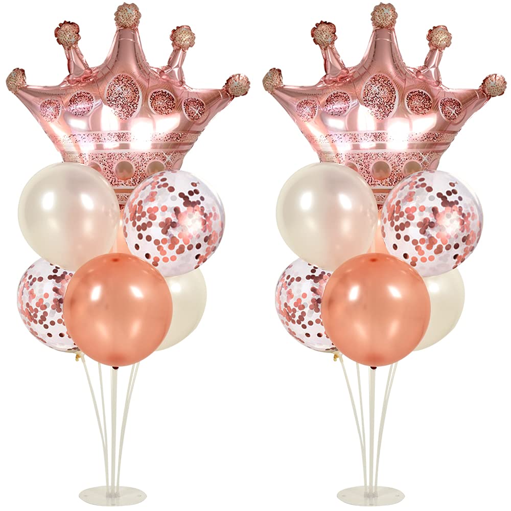 Photo 1 of Rose Gold Balloon Stand Kit For Table 2 Set with 2 Rose Gold Crown Balloons Rose Gold Party Decorations Balloon Stand Table Centerpiece for Table, Wedding Baby Shower Queen Birthday Party Decorations