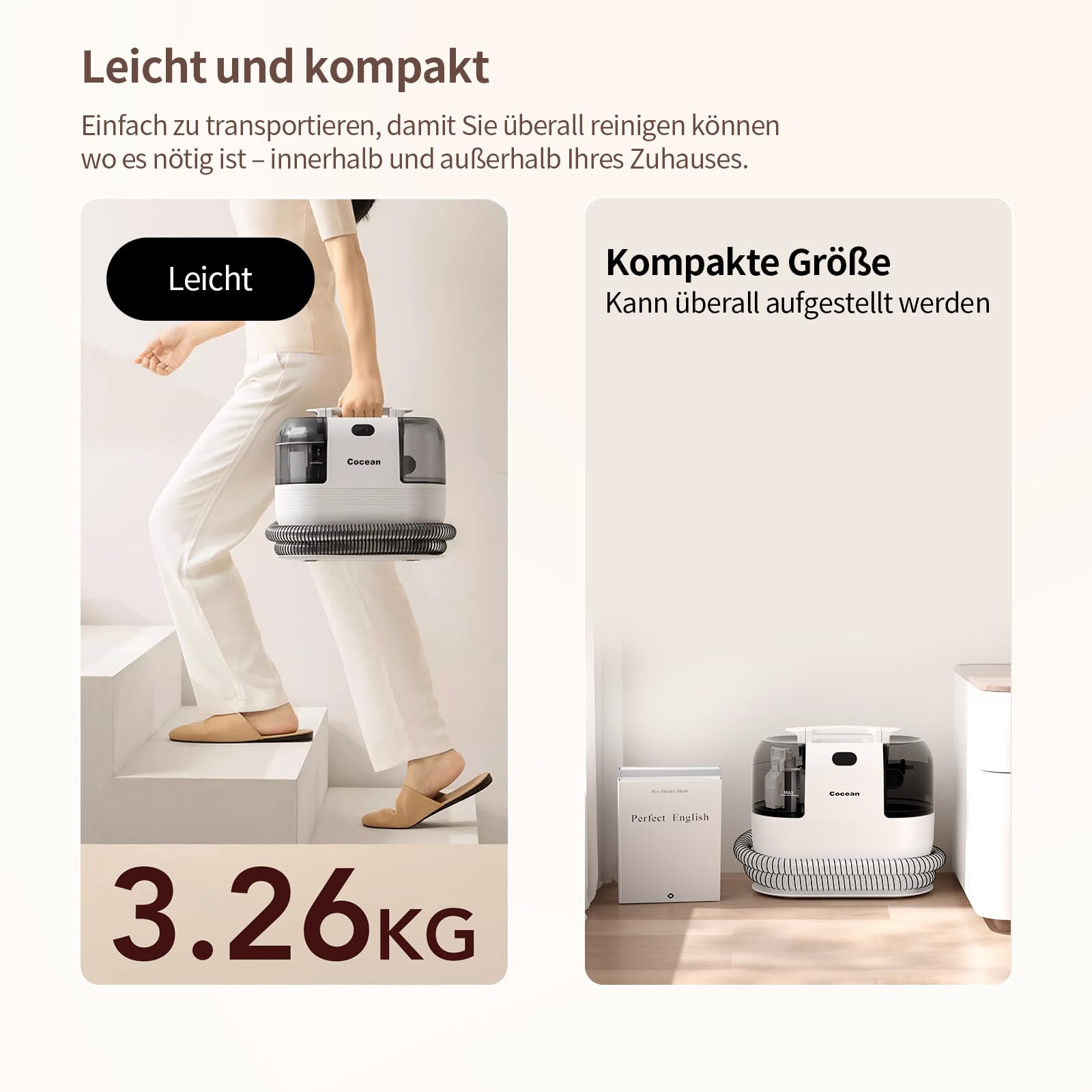 COCEAN Waschsauger Polsterreiniger,Teppichreiniger,Nass trockensauger,18Kpa Polsterreiniger Gerät, Nasssauger für Teppiche,Polster Autositze & Sofa 4