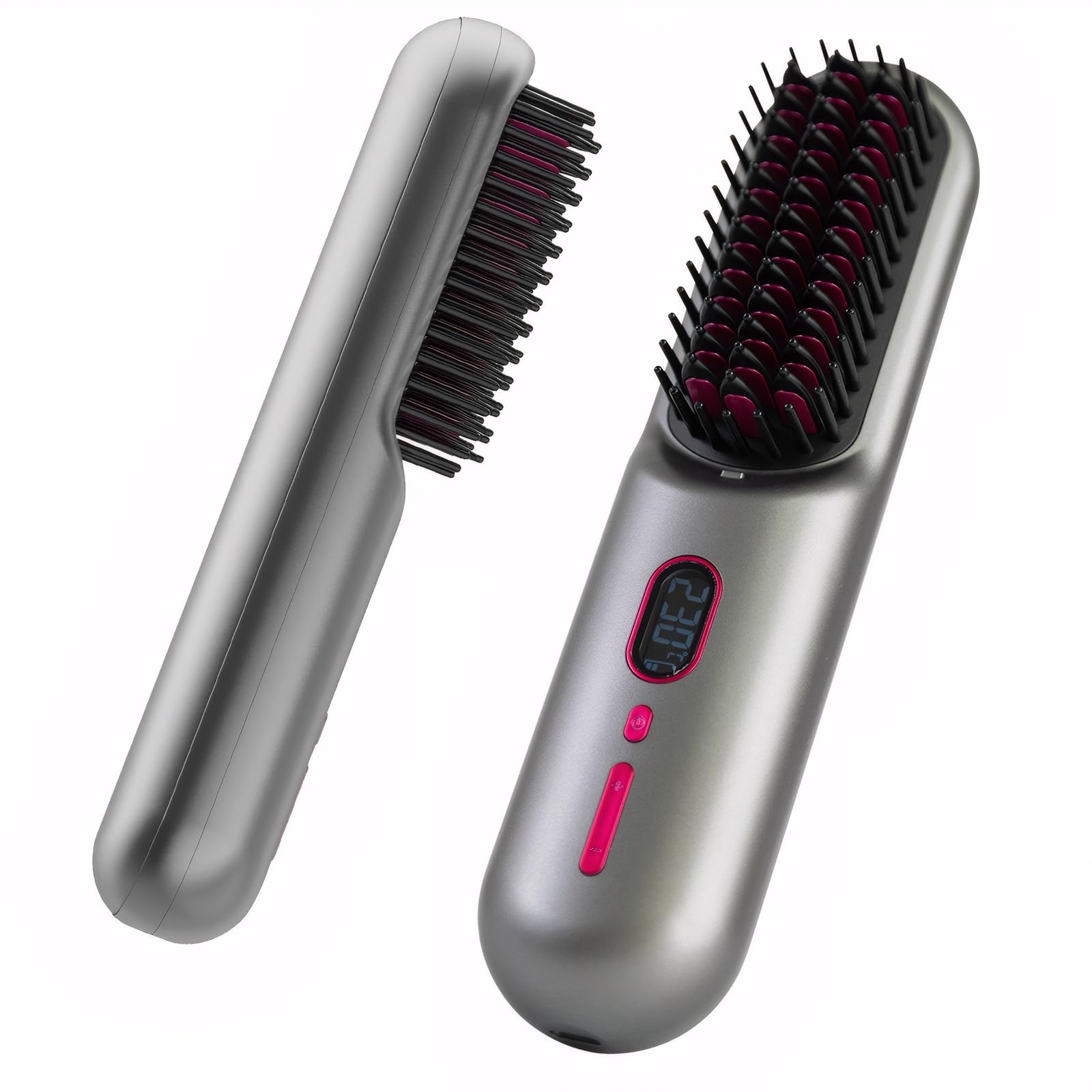 LINXINS Cordless Hair Straighteners Brush, Negative Lon Hair Straightener Styling Comb, Portable Travel USB Rechargeable Hot Comb with 20S Fast Heat Up, 9600mAh, LCD Display, 11 Temp Levels(Grey 300g)