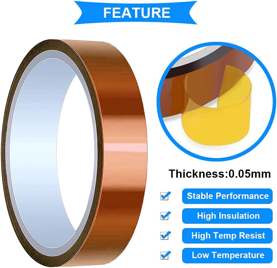 Youmile 5 Rolls High Temp Tape Polyimide Heat Resistant Tape 3/6/8/12/15mm x 33m(108ft) Thermal Tape High Temperature Tape for Soldering, Heat Transfer with 2 Rolls 15mm x 10m(33ft) Teflon Tape - Image 4