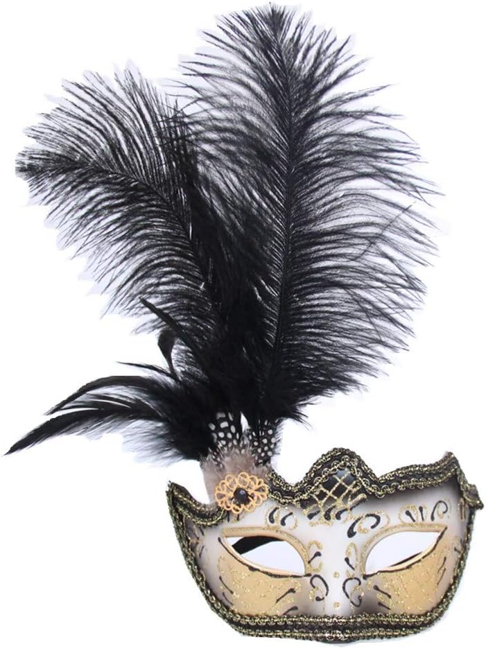 Venetian Masquerade Carnival Mask Women's Sexy Glitter Halloween Ball Mask Christmas Costume Party Mask Feather with Gift
