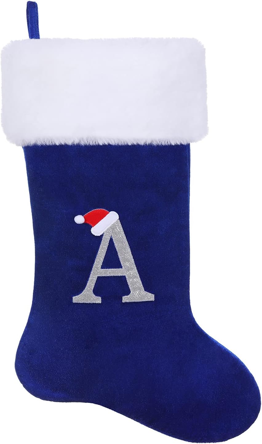Stockings & Holders - SIRIPHUM 20.5Inches Monogram Embroidered Letter Christmas Stocking Personalized Super Soft Christmas Stocking Hanging Decorations(A)