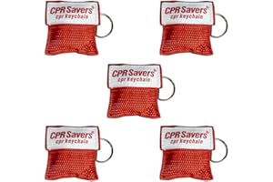 CPR Savers & First Aid Supply CPR Face Shield Mask Keychain Kit for CPR Training and Rescue (5, Red)