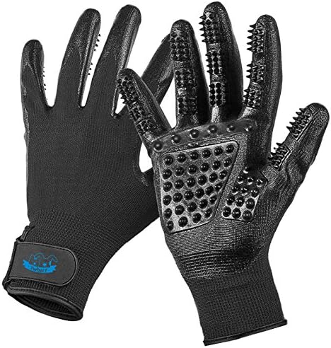 Pet Grooming Gloves with Gentle De-Shedding Brushes Efficient Pet Hair Removal Mitt Massage Tool with Enhanced Five Finger Design Perfect for Dogs Cats Horses with Long or Short Fur-1 Pair (Black)