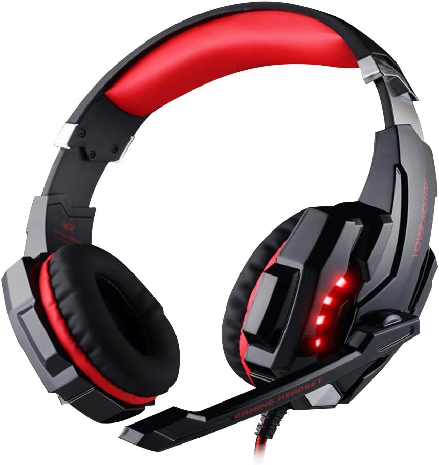 HelloPower G9000 stereo gaming headset ps4 pc for computer with microphone LED Light Deep Bass gamer headphones (Black-Red)
