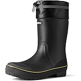HISEA Men's Rubber Rain Boots Waterproof Durable Non Slip Mid Calf Boots for Garden Fishing Outdoor with Adjustable Closure