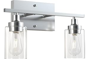 VONLUCE Bathroom Light Fixtures, 2-Light Vanity Lights, Bathroom Light Over Mirror with Clear Ribbed Glass Shades, Modern Vanity Light for Bathroom, Wall Light with Nickel Finish