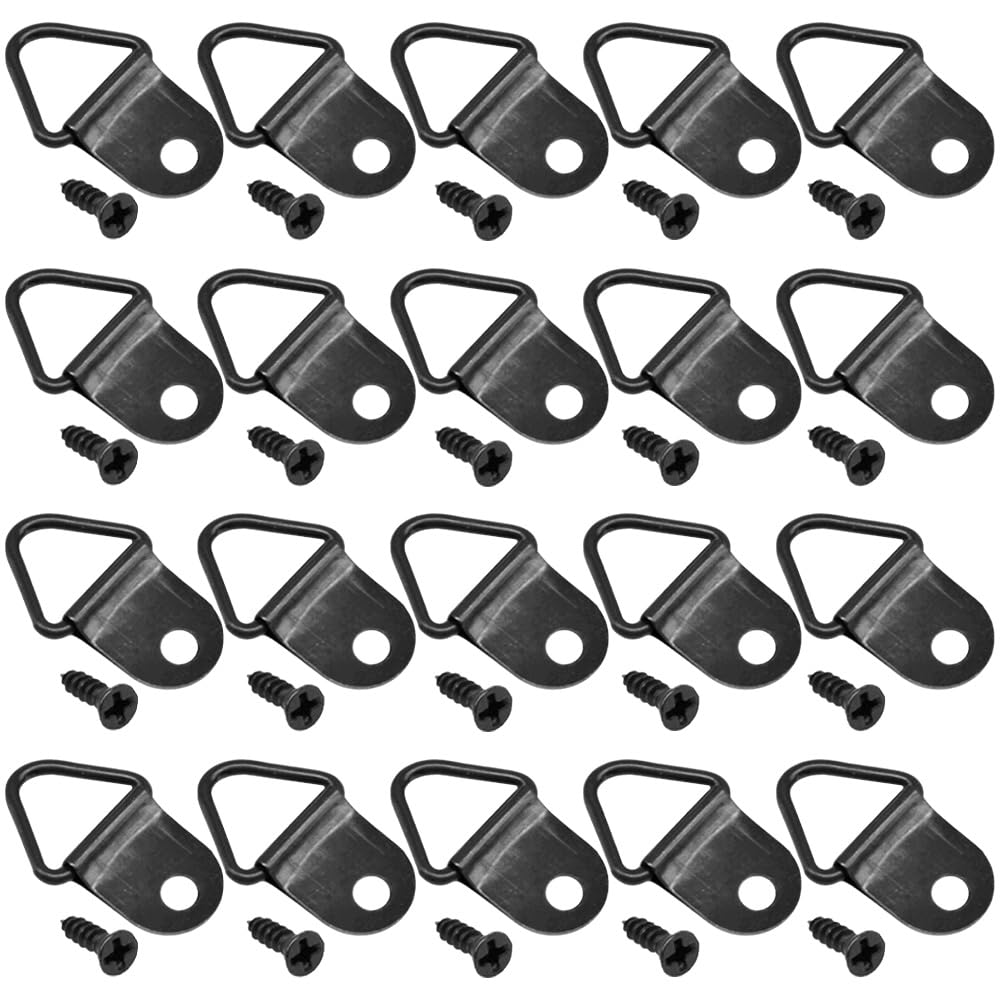 Hocansen 100 PCS Triangle Ring Picture Hangers D-Ring Triangle Picture Hanging Holder Single Hole with Screws Canvas Hook Wall Bracket for Hang Photo Frames (Black/XK-SJ)
