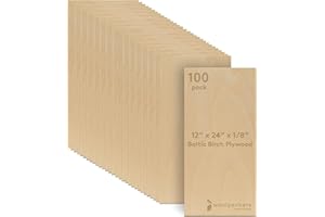 Baltic Birch Plywood, 3 mm 1/8 x 12 x 24 Inch Craft Wood, Box of 100 B/BB Grade Baltic Birch Sheets, Perfect for Laser, CNC Cutting and Wood Burning, by Woodpeckers