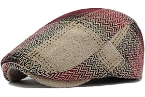 QIABAO Adjustable Newsboy Cap for Men Wool Blend Tweed Ivy Gatsby Flat Cap Cabbie Beret Hat