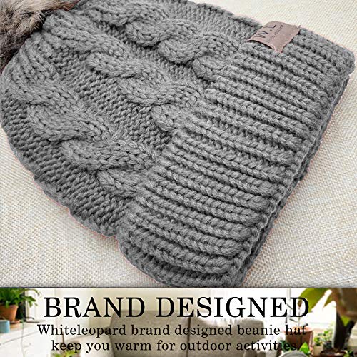 Kid Beanie Hats Lining Pom Pom for Children -Slouchy Cable Knit Toddler Skull Hat Baby Ski Cap for Girls Boys (Grey) - Thumbnail 3