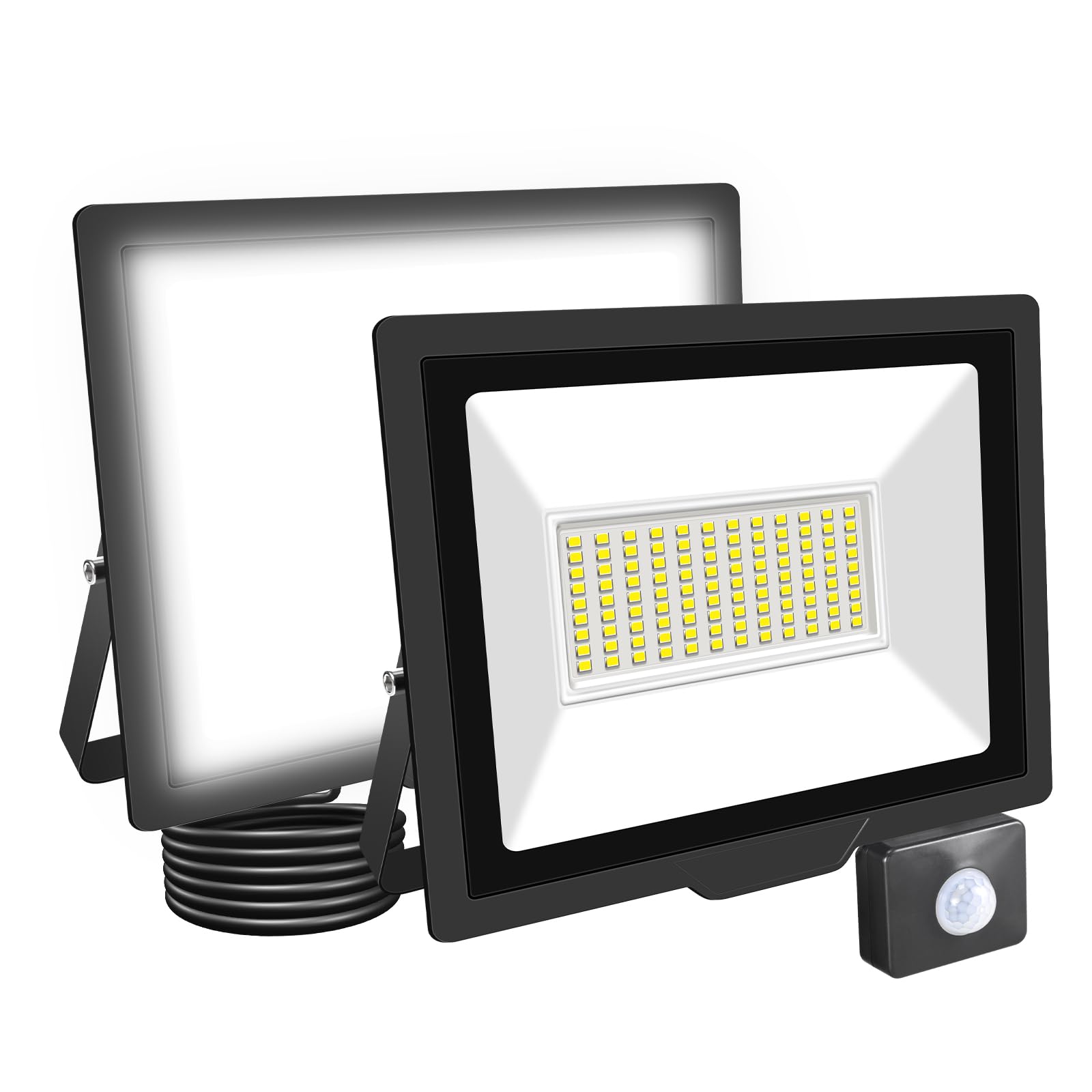 SKYWORLD 2PCS 75W Security Lights Outdoor with Motion Sensor, 7500LM IP66 Waterproof Floodlight, Ultra-Thin Design, 6000K Cool White for Garden, Garage, Backyard, Driveway, Pathway