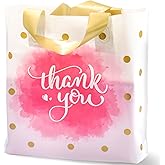 HOIXWEET Thank You Bags - Bulk Plastic Shopping Bags, Extra Thick, Loop Handle, 50 Pack - 12x15In