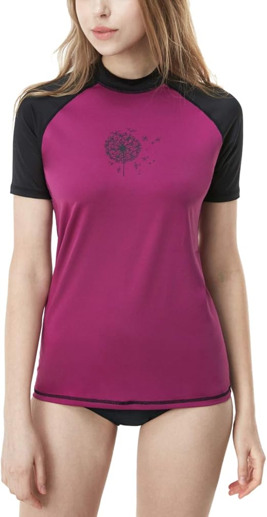 TSLA Women's UPF 50+ Rash Guard Short Sleeve, UV/SPF Surf Swim Shirts, Water Beach