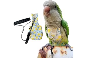 BARN ELEVEN Bird Diaper Harness Flight Suit Clothes, Parrot Flight Suit with Leash, Bird Flying Clothes with Rope and Handle for Outdoor Activities Training (Yellow with Leash,Large)