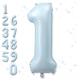 40 Inch Blue Number 1 Balloon for Boys 1st Birthday Decorations | Large Light Sky Baby Blue Helium Foil One Balloons Numbers Self Inflating for Boys Girls Baby Shower Anniversary Decorations