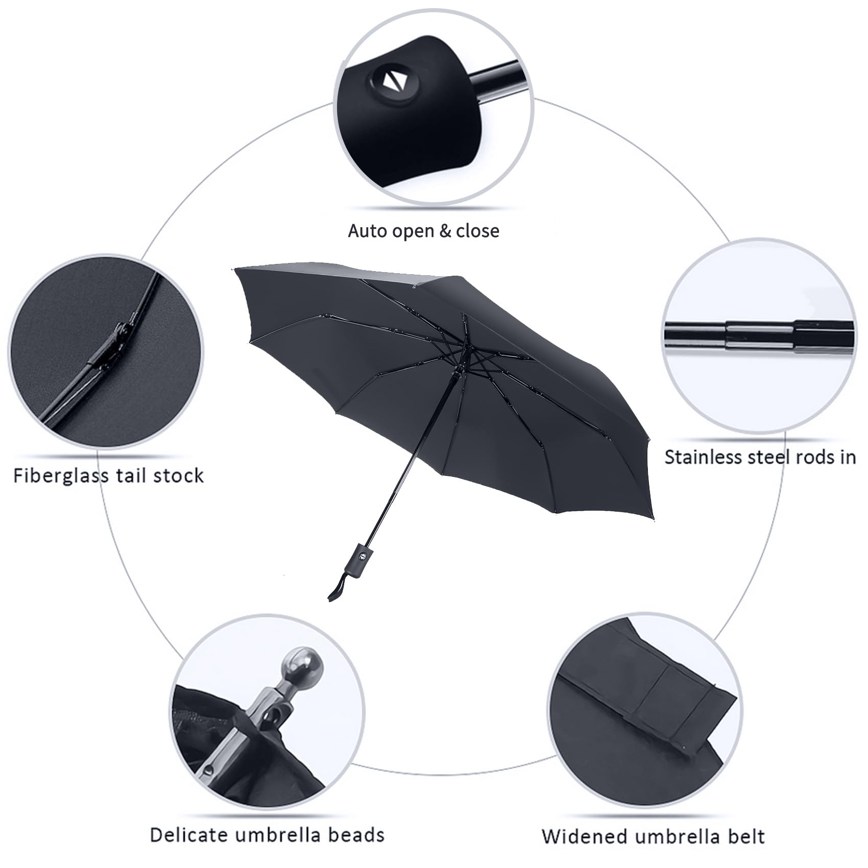 MRTLLOA 42/49 Inch Compact Windproof Travel Umbrella for Rain, Lightweight, Portable, Automatic, Strong, Waterproof Folding Umbrellas for Women, Men and Teenagers
