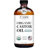 C CARE Castor Oil 100% Pure Organic Cold Pressed Unrefined Glass Bottle | USDA Certified Organic | Hexane Free Extra Virgin | For Hair Growth Eyebrows Eyelashes Skin and Castor Oil Pack Wrap | 16oz