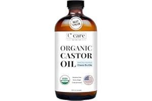 C CARE Castor Oil 100% Pure Organic Cold Pressed Unrefined Glass Bottle | USDA Certified Organic | Hexane Free Extra Virgin | For Hair Growth Eyebrows Eyelashes Skin and Castor Oil Pack Wrap | 16oz