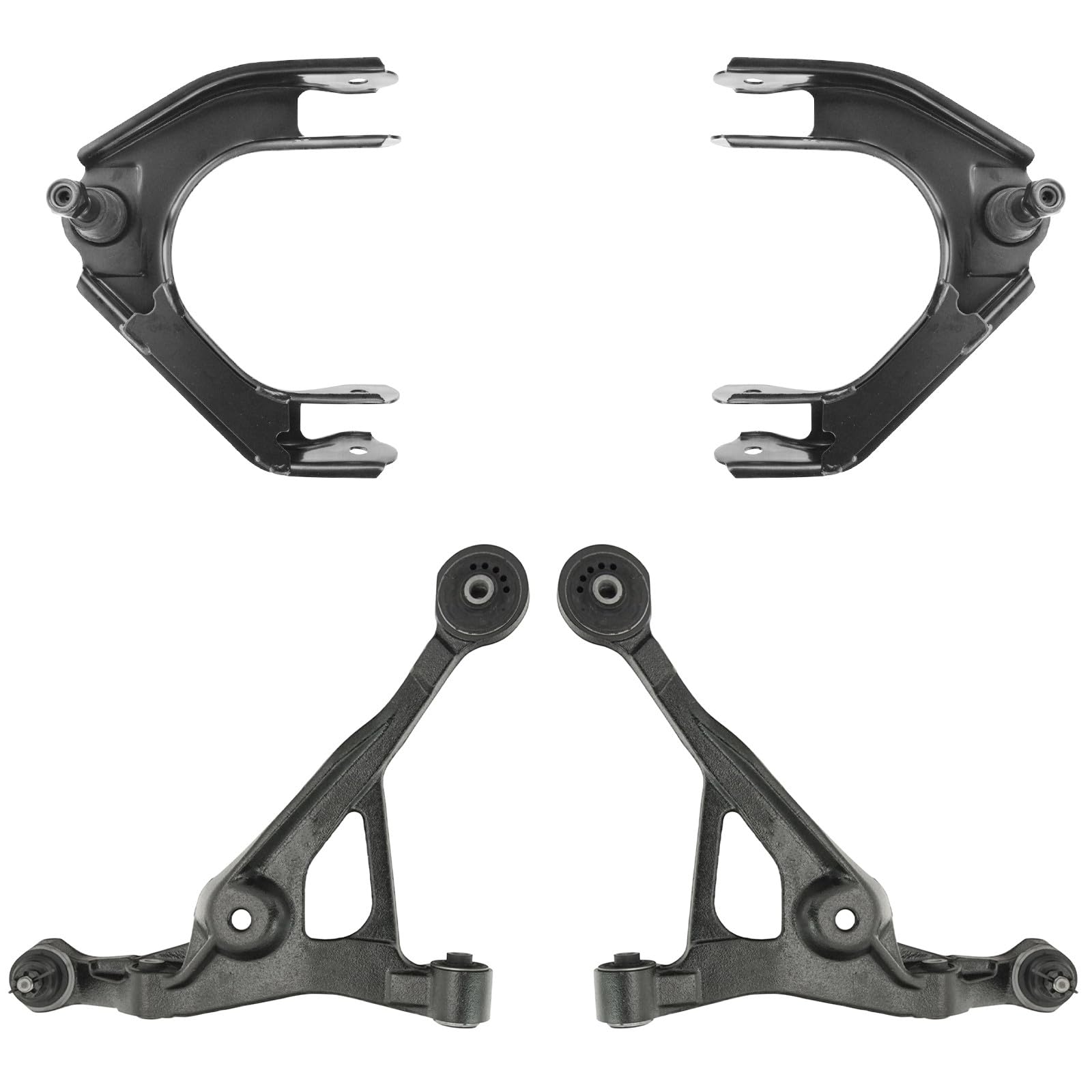 TRQ Front Upper and Lower Control Arm with Ball Joint Set 4 Piece Compatible with 1995-2000 Chrysler Cirrus 1997-2006 Sebring 1995-2006 Dodge Stratus 1996-2000 Plymouth Breeze Image