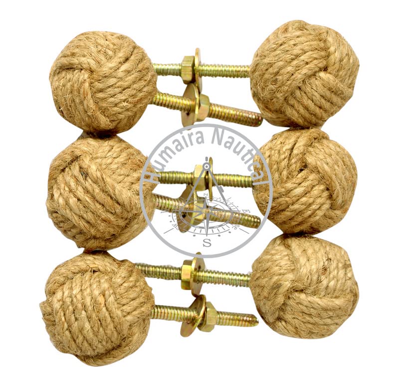 Aysha Nautical 32MM Dia Set of 6 Jute Rope Cabinet knobs Nautical Decor