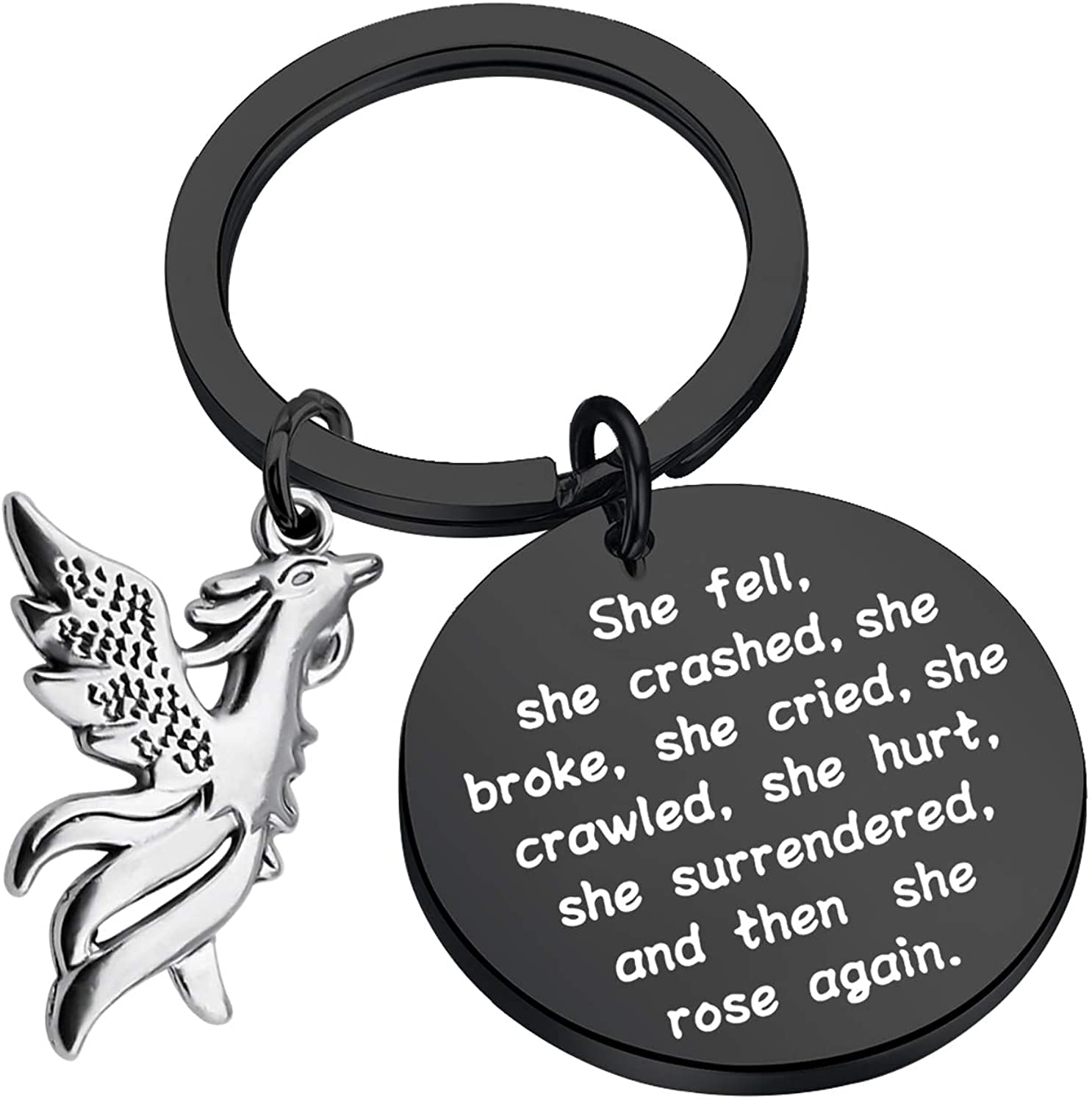 Phoenix Encouragement Keychain Phoenix Jewelry for Friends She Fell She Broke and Then She Rose Again Phoenix Charms (Phoenix Blace Keychain)