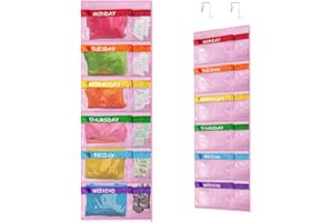 ABCKEY Rainbow Weekly Kids Clothes Organizer for Daily Activity,Portable Kids Clothes Storage White (Pink)