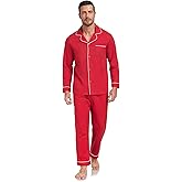 MAYFISH 100% Cotton Men's Pajama Set Long Sleeve Long Pants with Pocket Breathable Pajama Set