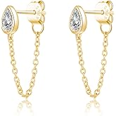 SLUYNZ Sterling Silver CZ Teardrop Chain Dangle Earrings for Women Teens Minimalist Droplet Earrings Tassel Studs Chain