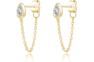 SLUYNZ Sterling Silver CZ Teardrop Chain Dangle Earrings for Women Teens Minimalist Droplet Earrings Tassel Studs Chain