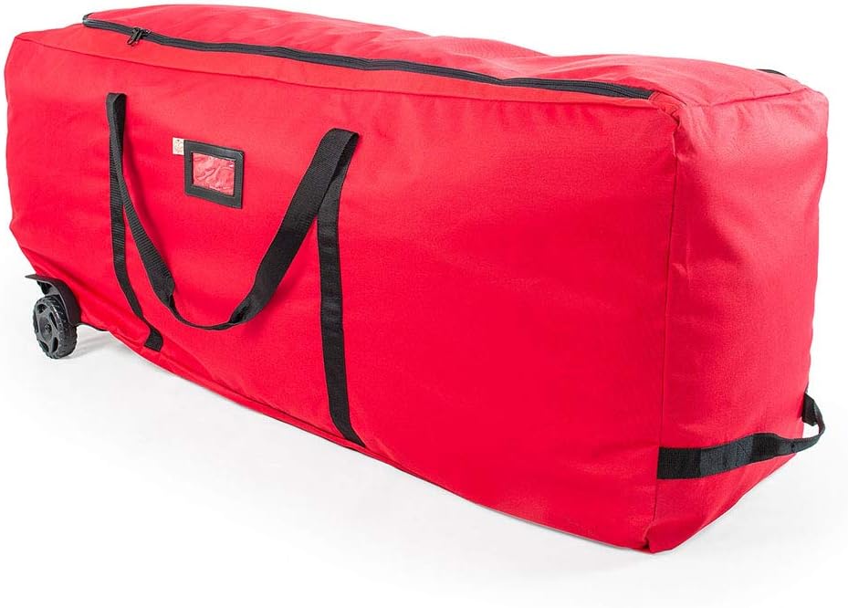 Holiday Décor Storage - [Rolling Duffle Bag Tree Storage Bag] - Big Wheeled 9 Foot Christmas Tree Storage Bag for Artificial Trees up to 9 Feet Tall - Compression Straps to Secure Your Tree | EZ Roller by Santa's Bags