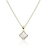 MUSEQVE Four Leaf Clover Necklace for Women Dainty Mother of Pearl White Black Onyx Pink Blue Mint Green Crystal Lucky Clover Pendant 14K Gold Plated Jewelry Gifts [CVRN]