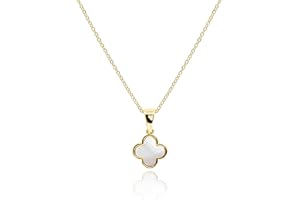 MUSEQVE Four Leaf Clover Necklace for Women Dainty Mother of Pearl White Black Onyx Pink Blue Mint Green Crystal Lucky Clover Pendant 14K Gold Plated Jewelry Gifts [CVRN]