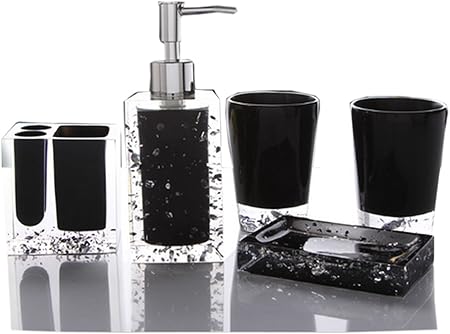 Yiyida Luxus Acryl 5 Tlg Badezimmer Set Bad Accessoire Set Wc Set Schwarz Amazon De Kuche Haushalt