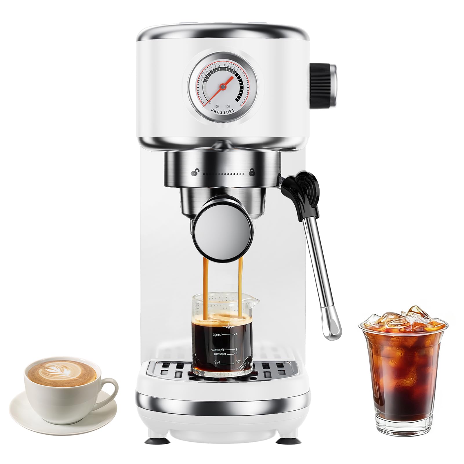 Atatix 20 Bar Espresso Machine with Milk Frother, Professional Compact Espresso Maker, Stainless Steel Coffee Machine with Precise Temp Control & 44oz Removable Water Tank for Latte, Cappuccino, White Image