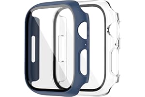 KPYJA 2 Pack Hard PC Case with Tempered Glass Screen Protector Compatible with Apple Watch Series 9 8 7 41mm Full Cover Bumpe