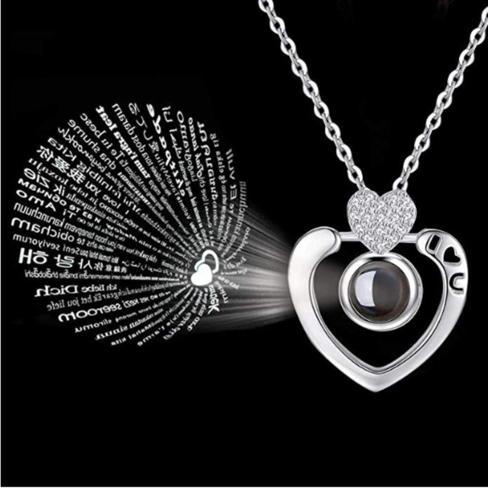 LUYUAN JEWELRY 100 Different Language I Love You Necklace, Magic Love Memory Pendant Necklace for Women Best Gift for Lover (Silver, Only U)