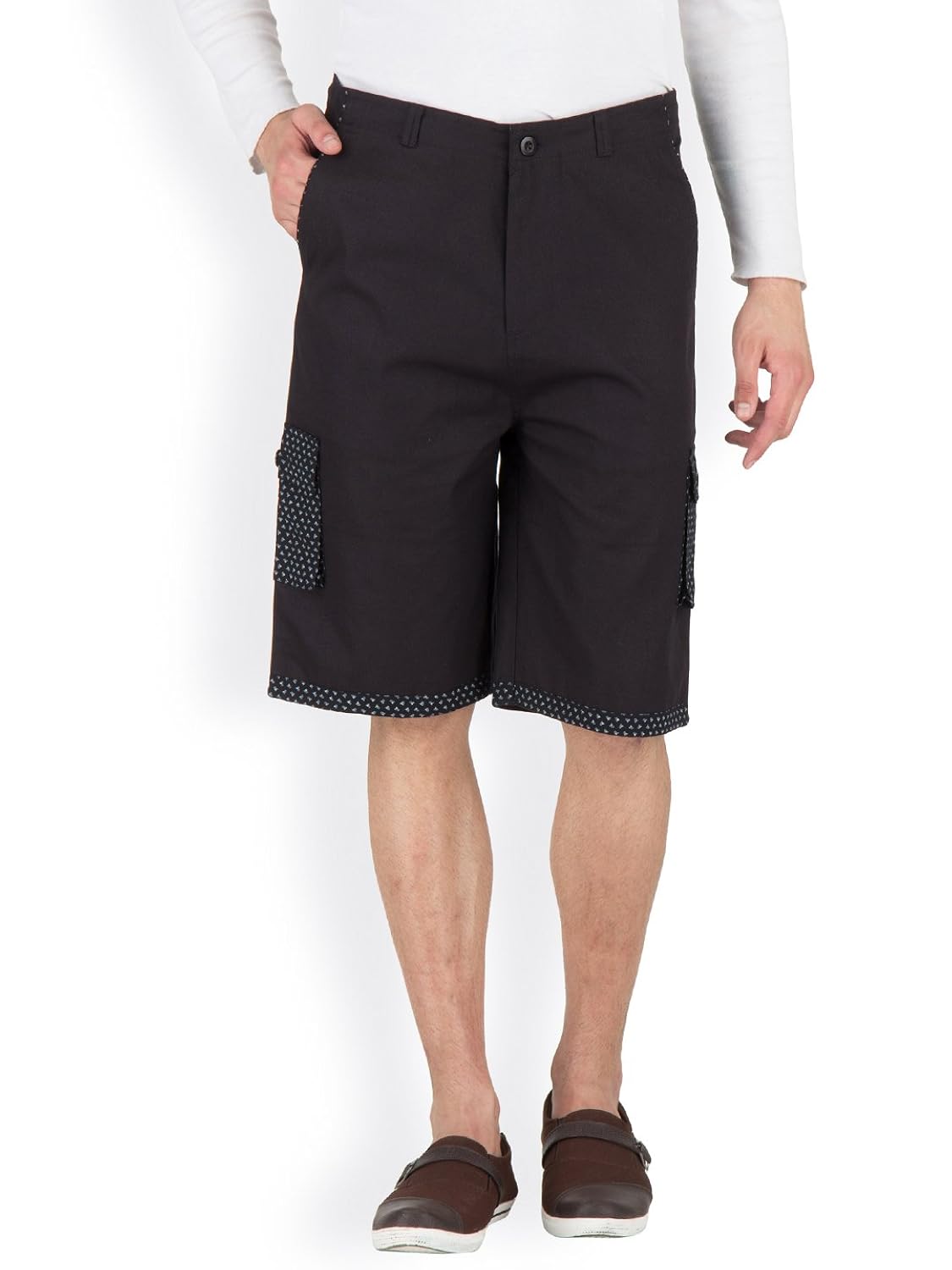 hypernation black twill color casual three fourth for men