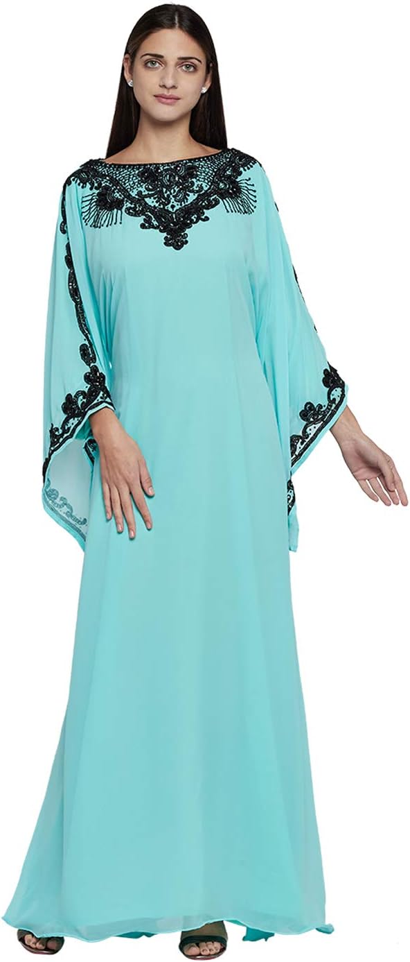ANIIQWomen Dubai Farasha Kaftan Long Sleeves Evening, Party, Dress with Free Matching Hijab
