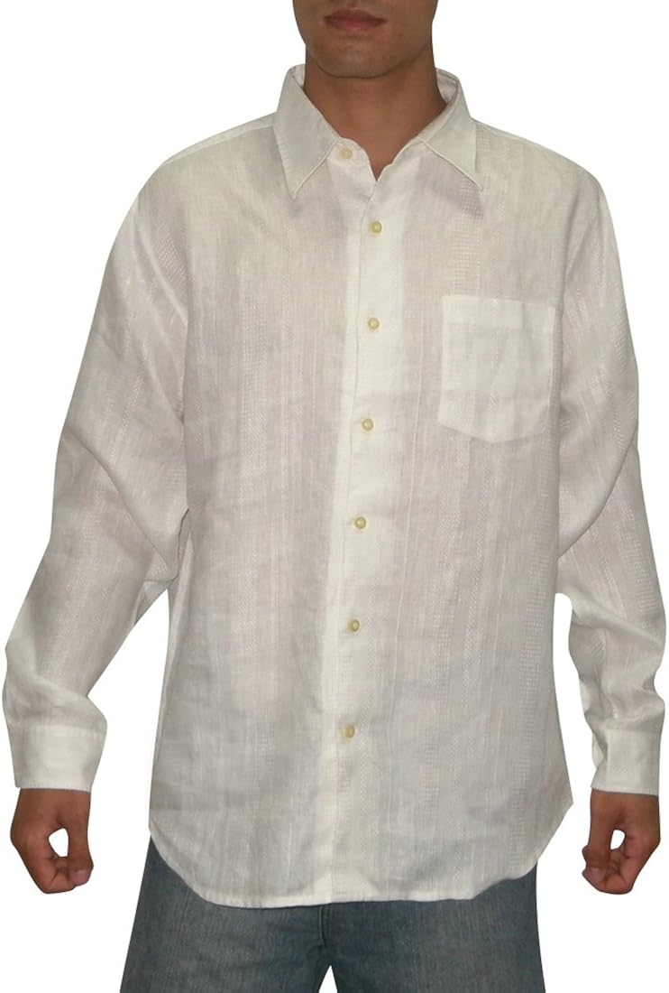 Tommy Bahama Mens Button Down Long Sleeve Linen Shirt Large White at