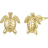 MUNDELL Plated 925 Sterling Silver Dainty Starfish Stud Earrings Plated 14K Gold Sea Turtle Hypoallergenic Earrings for Women Jewelry Gifts