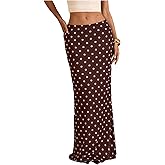 WDIRARA Women's Polka Dots Maxi Skirt Vintage Elastic Waist Fishtail Long Skirt