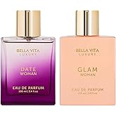 Bella Vita Luxury Women's Gift Set - Date Woman & GLAM Perfume for Women's | Pink Pepper, Red Fruit & Jasmine | Fruity & Spicy Long Lasting Perfume | 2 * 100 ML