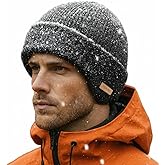 TOP-EX DryKnit™ Waterproof Fleece Lined Beanie with Ear Flaps – Merino Wool Thermal Hat for Men
