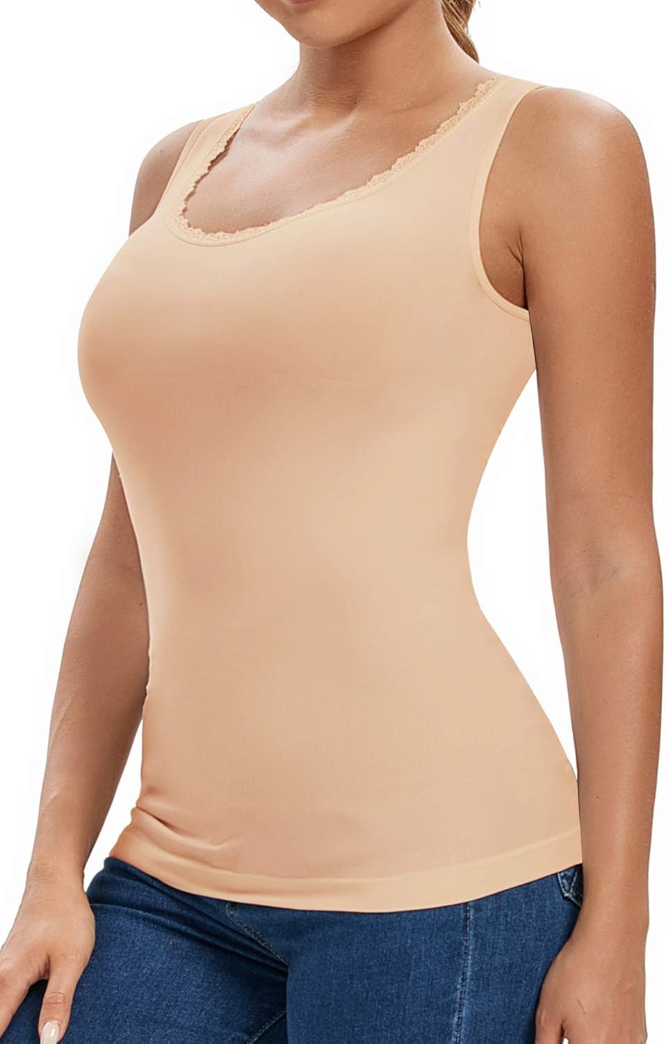 Scoop Neck Tank Tops for Women Tummy Control Shapewear Camisole Compression Slimming Cami Shaper Top at  Women’s Clothing store