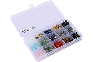 Gemstone beads, BRCbeads 8mm Round 15 Color Assorted Box Set Onyx Amazonite Lapis Lava Crystal Energy Stone Healing Power Loose Beads for Jewelry Making