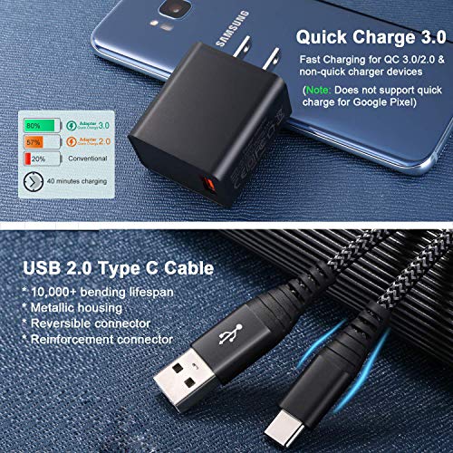 Quick Charge 3.0 Wall Charger, USB Type C Cable 6ft, Besgoods 2-Pack 18W QC 3.0 Charger Adapter with - //medicalbooks.filipinodoctors.org