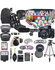 Canon EOS M50 Mirrorless Digital Camera with 15-45mm Lens Kit (Black) + Wide Angle Lens + 2X Telephoto Lens + Flash + SanDisk 32GB SD Memory Card + Video Accessory Bundle